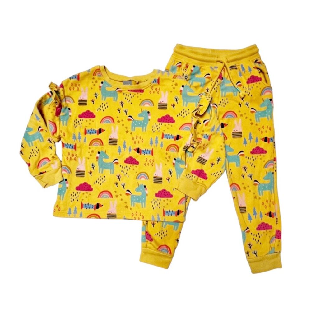Next Unicorn Rainbow Ruffle Sweatsuit Outfit Size 3/4